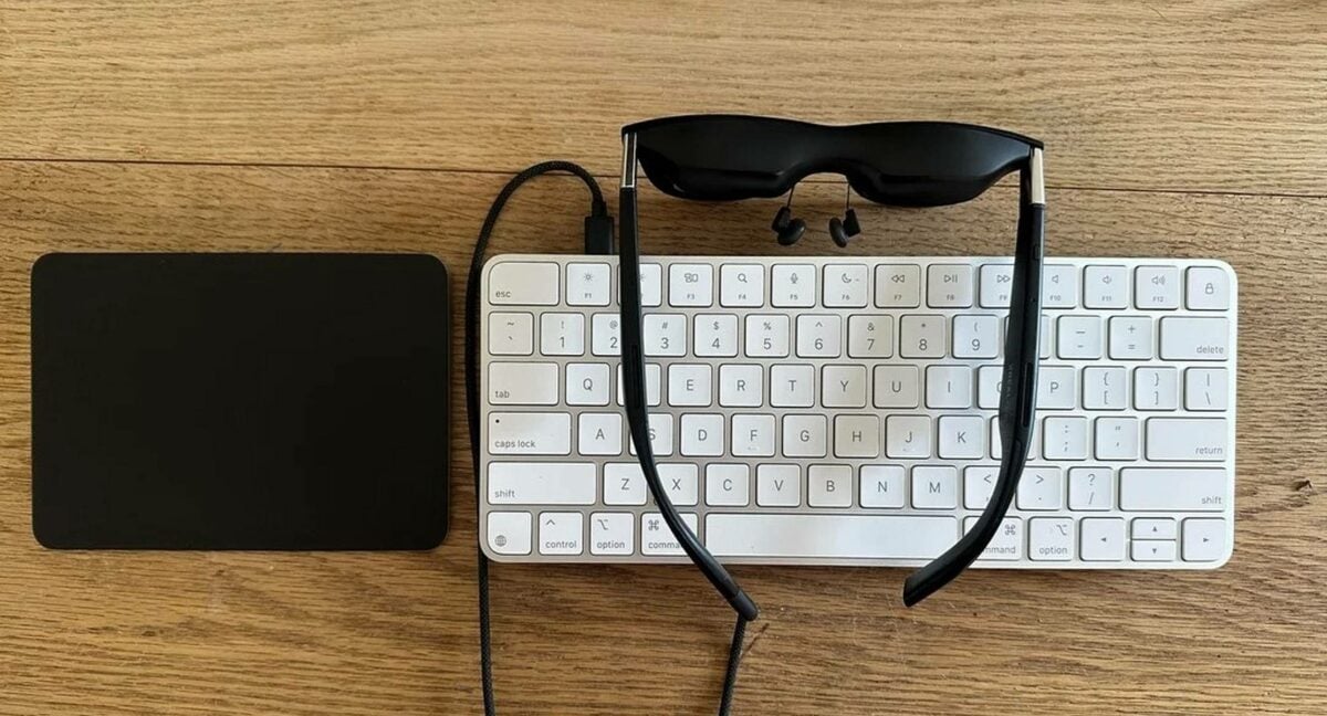 Steam Deck in a keyboard with AR glasses.