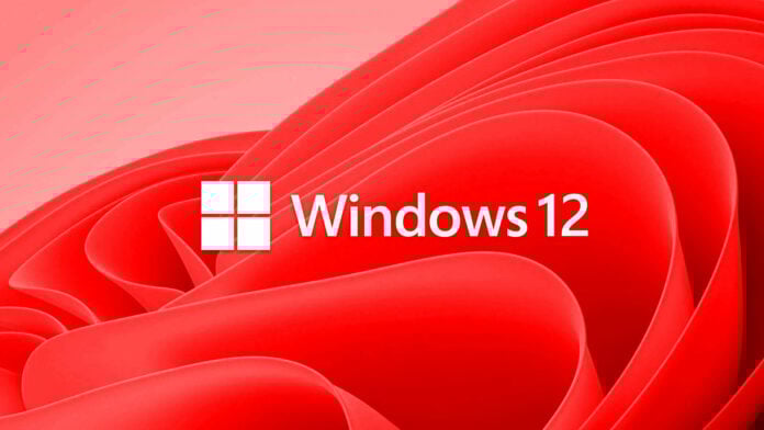 Windows 12 mock-up made using the Windows 11 background in red.