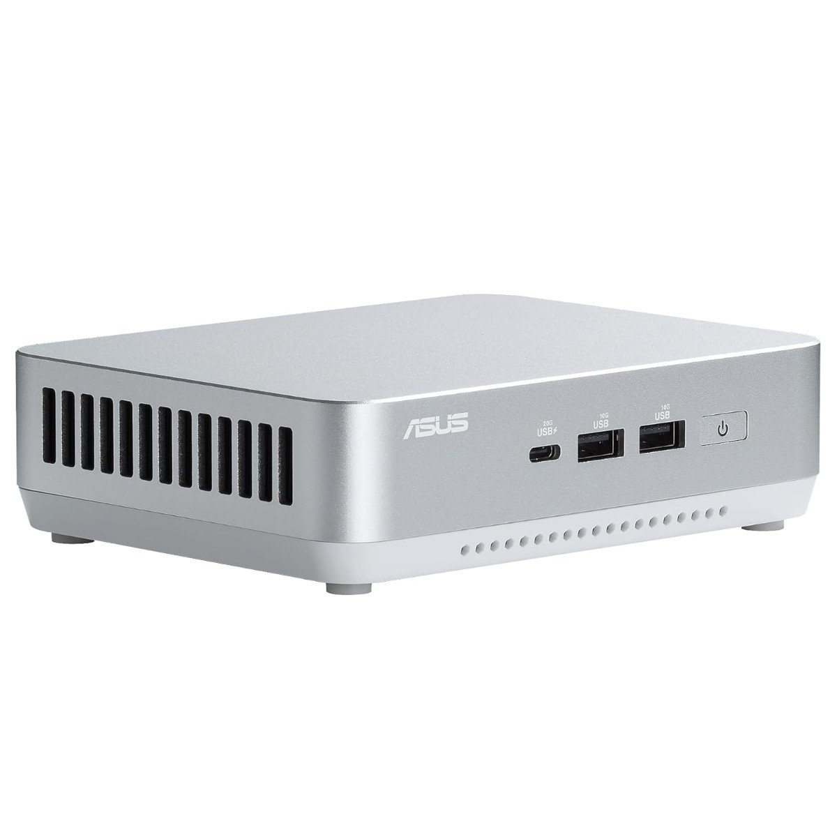Asus NUC 14 Pro+ in silver against a white background.