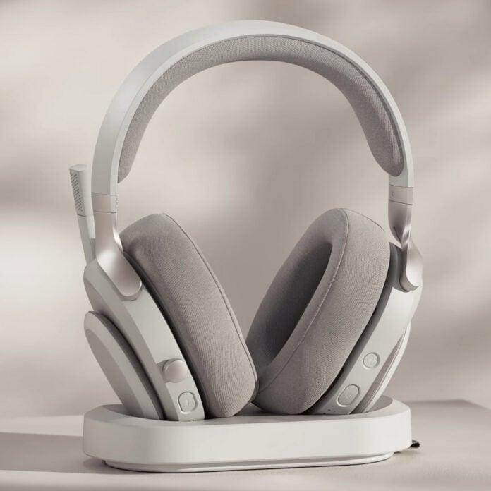 Fractal Design Scape headset resting in its docking station.
