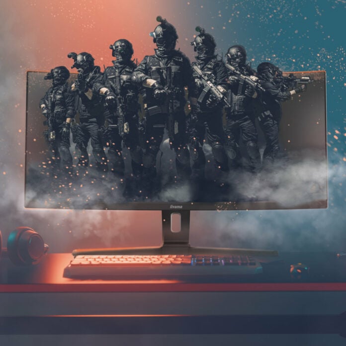 Soldiers protrude from an iiyama screen.