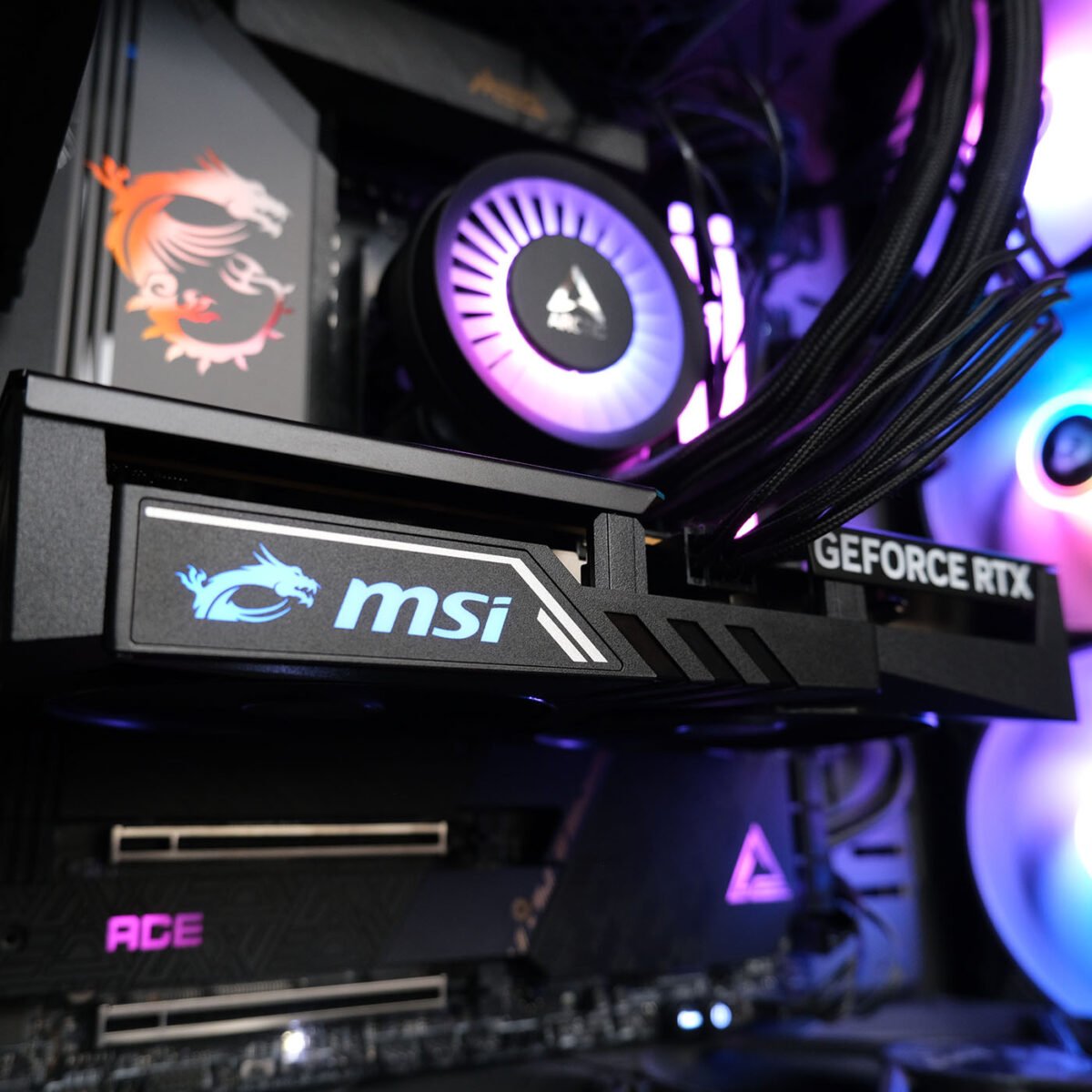 Close up of MSI GeForce RTX 5060 OC inside the Club386 test system.
