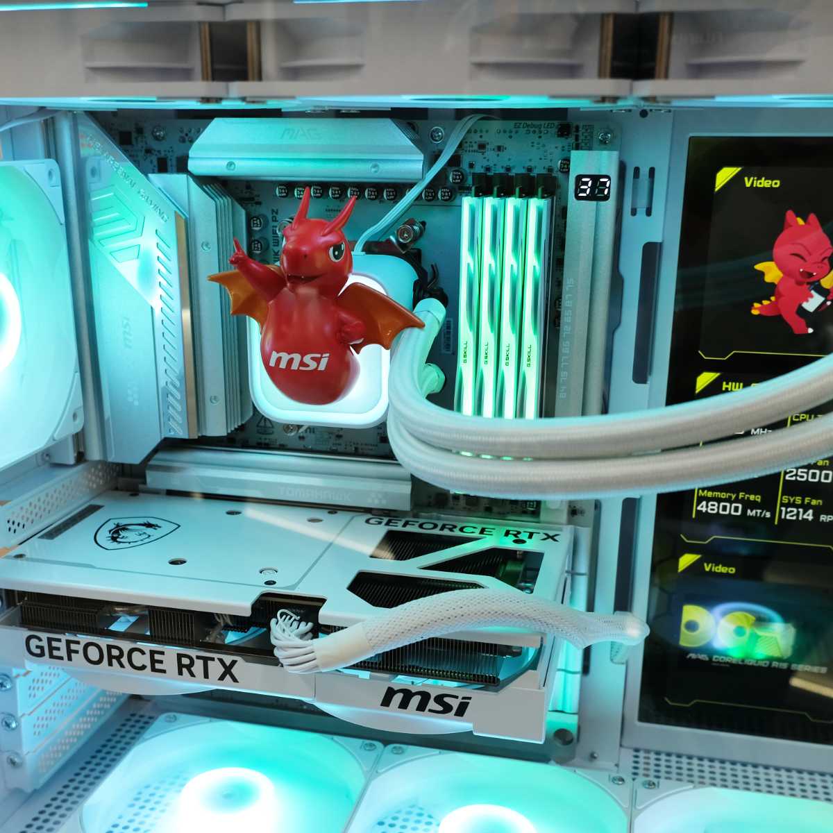 MSI CoreLiquid A13 360 AIO with a 3D printed Luck the Dragon on the pump.