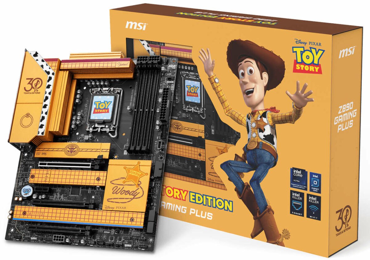 MSI Z890 Gaming Plus Toy Story Edition, featuring the likeness and aesthetics of Woody.