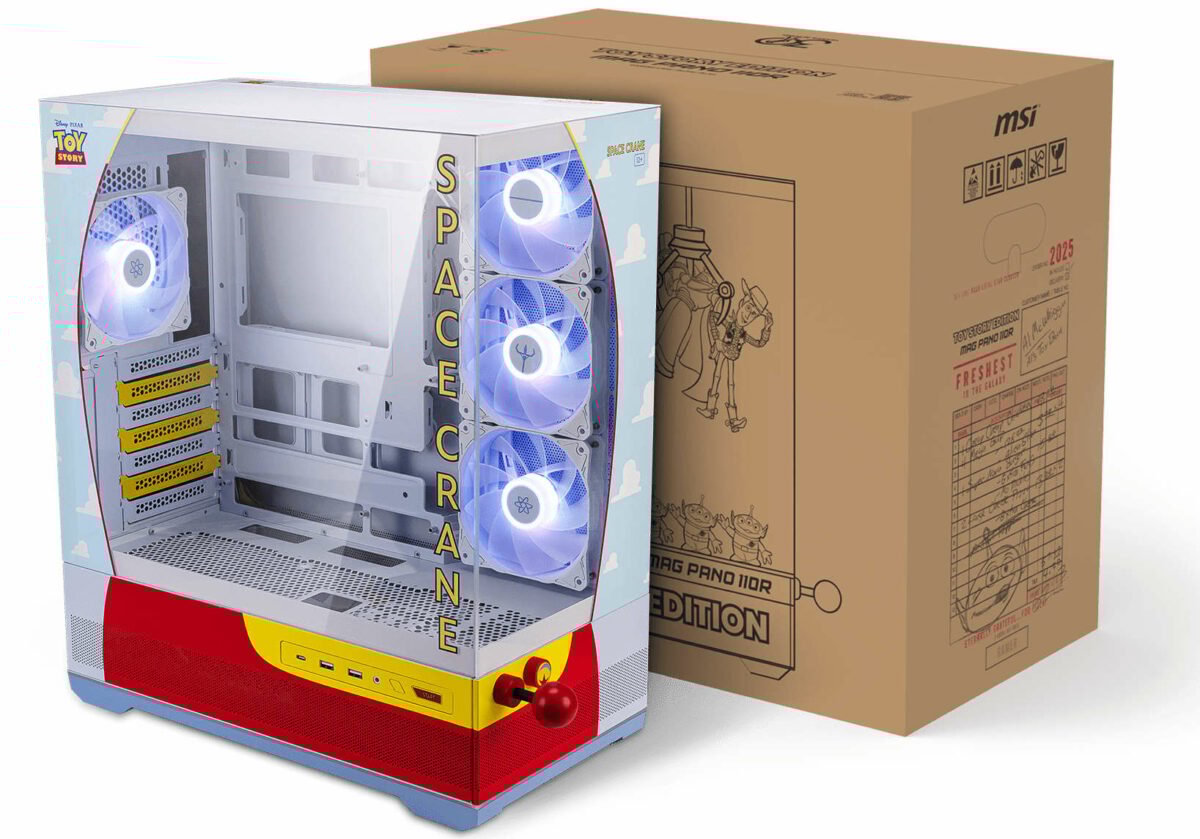 MSI MAG Pano 110R Toy Story Edition, featuring the likeness and aesthetics of the Pizza Planet claw machine.
