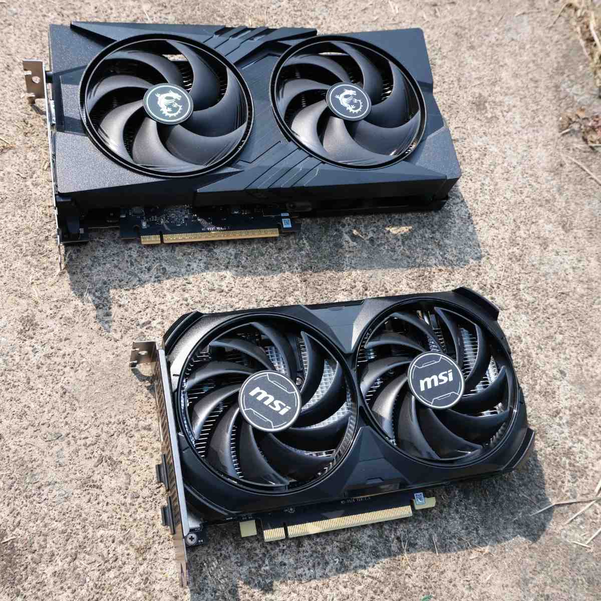 Nvidia GeForce RTX 5060 vs. RTX 4060 with both GPUs next to each other.