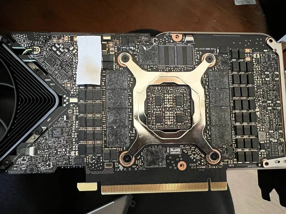 Nvidia RTX 3080 Ti 20GB prototype, focussing on its memory modules and backplate.