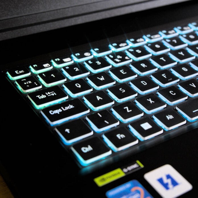 Close up of backlit keyboard on PCSpecialist Recoil 18.