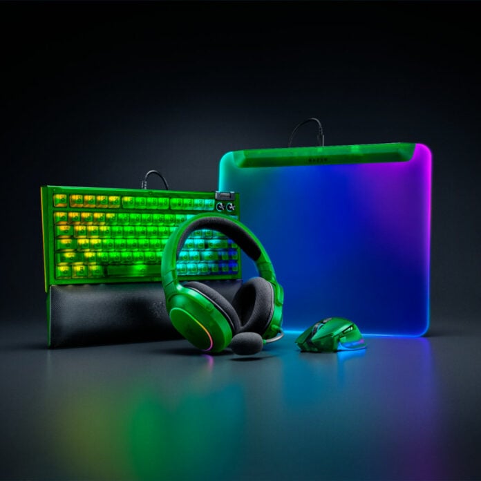 The entire Razer Phantom collection, including a keyboard, headset, mouse, and mouse pad.