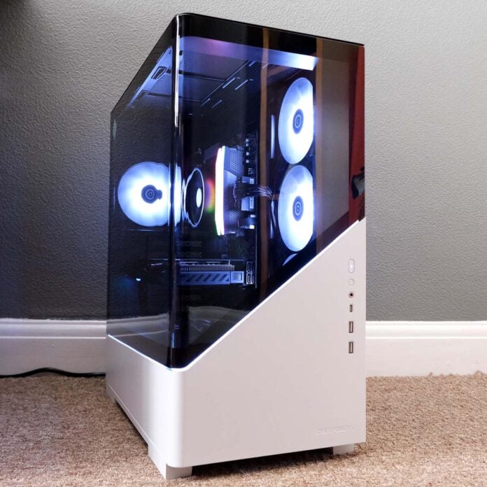 A front-facing wide shot of CyberPowerPC Ultra R87 Pro.