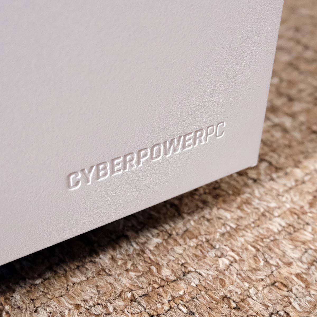 A close-up of the CyberPowerPC logo on CyberPowerPC Ultra R87 Pro.