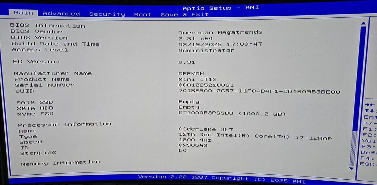 Geekom IT12 2025 Edition - BIOS