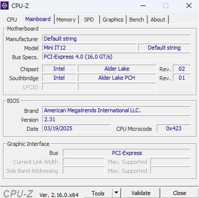Geekom IT12 2025 Edition - CPU-Z Mainboard