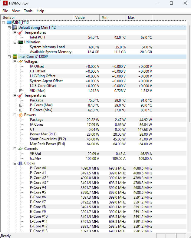 Geekom IT12 2025 Edition - HWMonitor