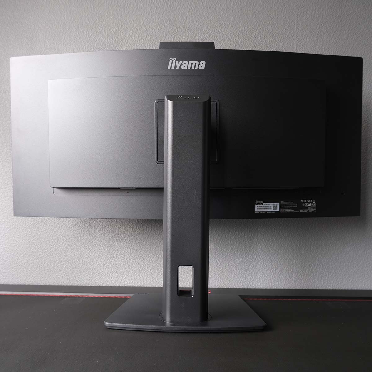 A wide shot of iiyama ProLite XCB3497WQSNPH-B1, showcasing the rear of the monitor.