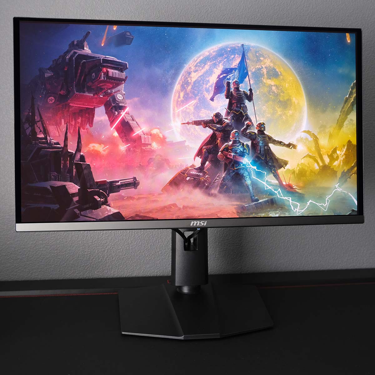 MSI MAG 272QP QD-OLED X50, displaying a Helldivers 2 wallpaper.