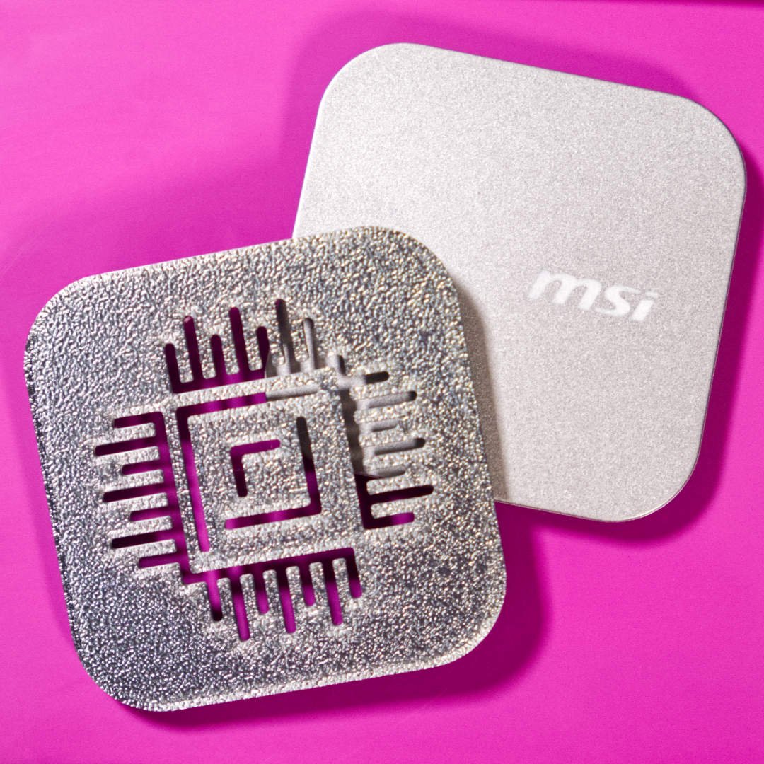 A 3D printed Club386 face plate on top of the default MSI face plate.