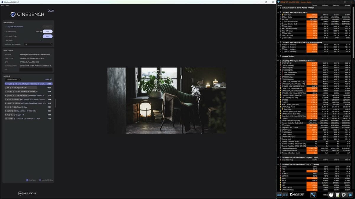 Cinebench 2024 results Ryzen 9 9950X3D using Arctic Xtender VG.