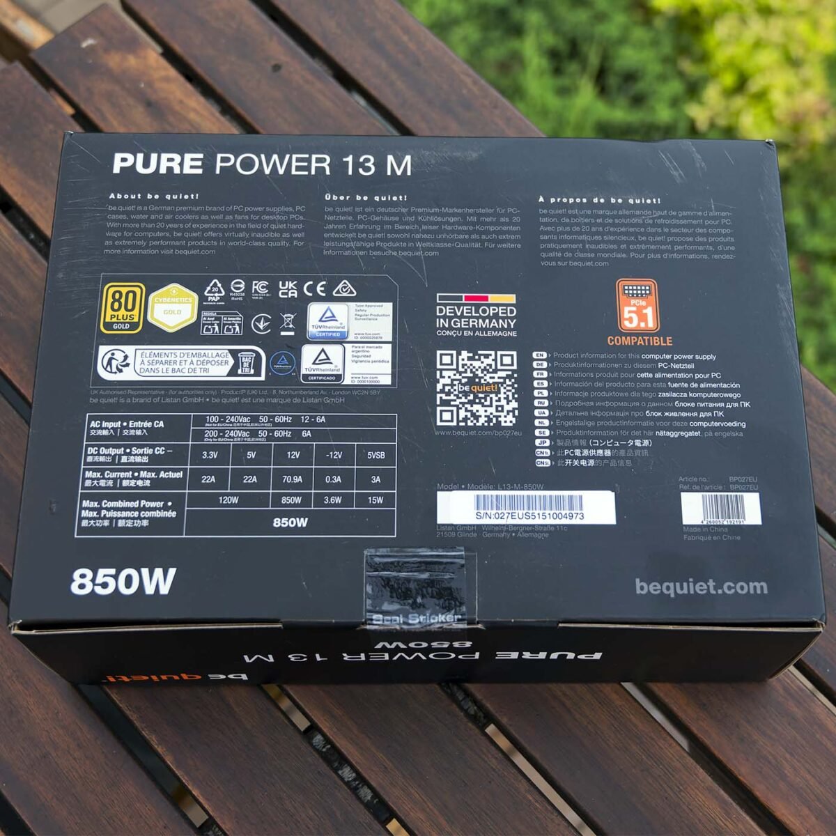 be quiet! Pure Power 13 M 850W - box rear