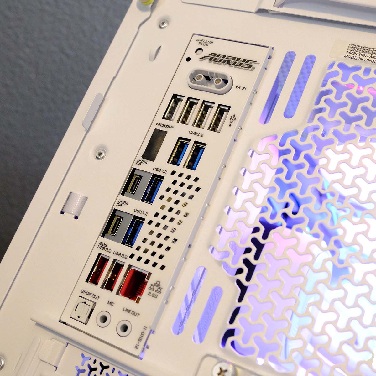 A close up of PCSpecialist Luna Recon Master's rear I/O.