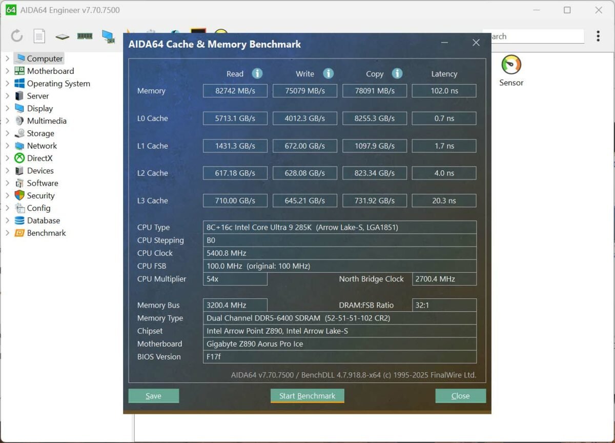 AIDA64 benchmark results using T-Force Xtreem CKD, running at 6,400MT/s.