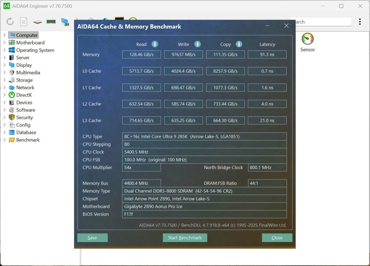AIDA64 benchmark results using T-Force Xtreem CKD, running at 8,800MT/s.