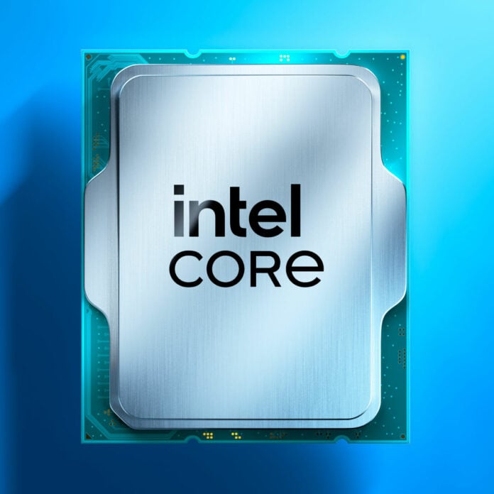 A 3D render of an Intel Core CPU.