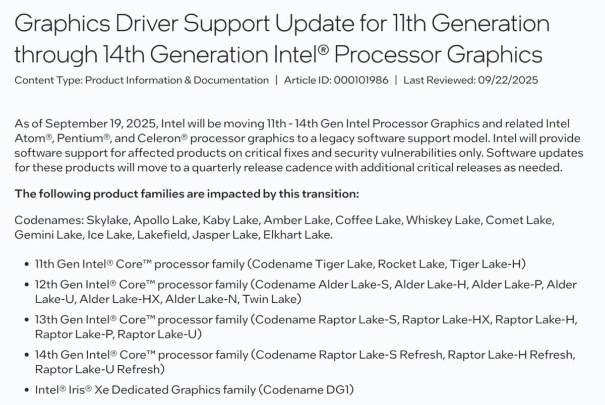 Intel graphics driver support update.