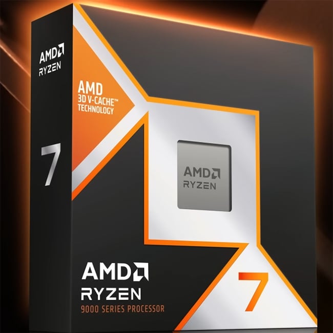 AMD Ryzen 7 9800X3D retail packaging.