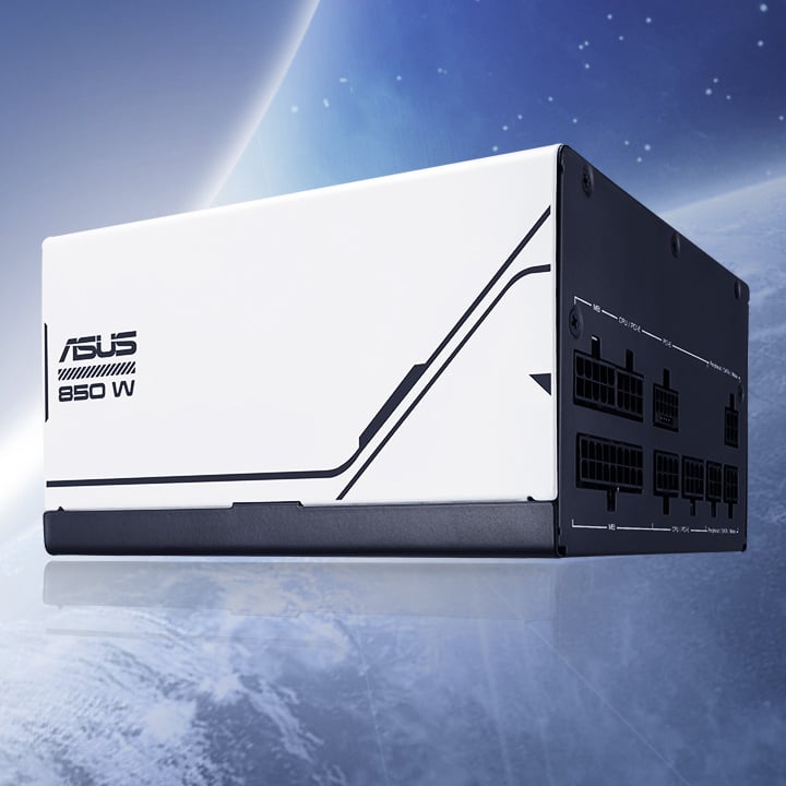 Asus Prime power supply, floating against an ethereal background.