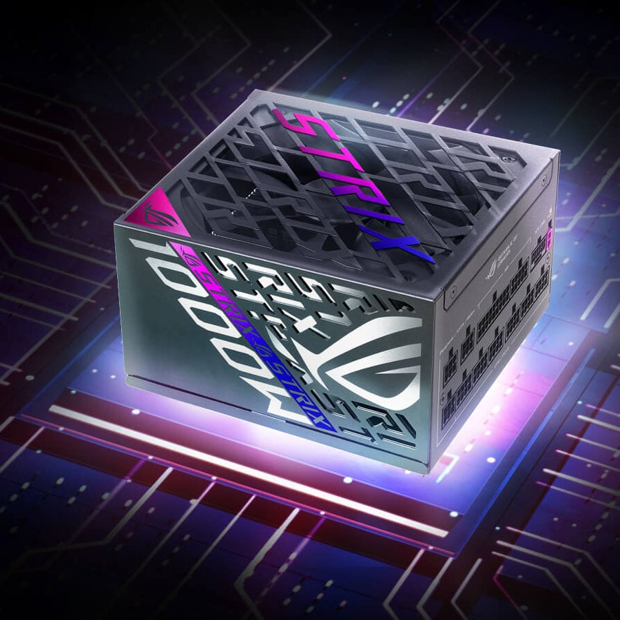 Asus ROG Thor III Series power supply, surrounded in a white glow.