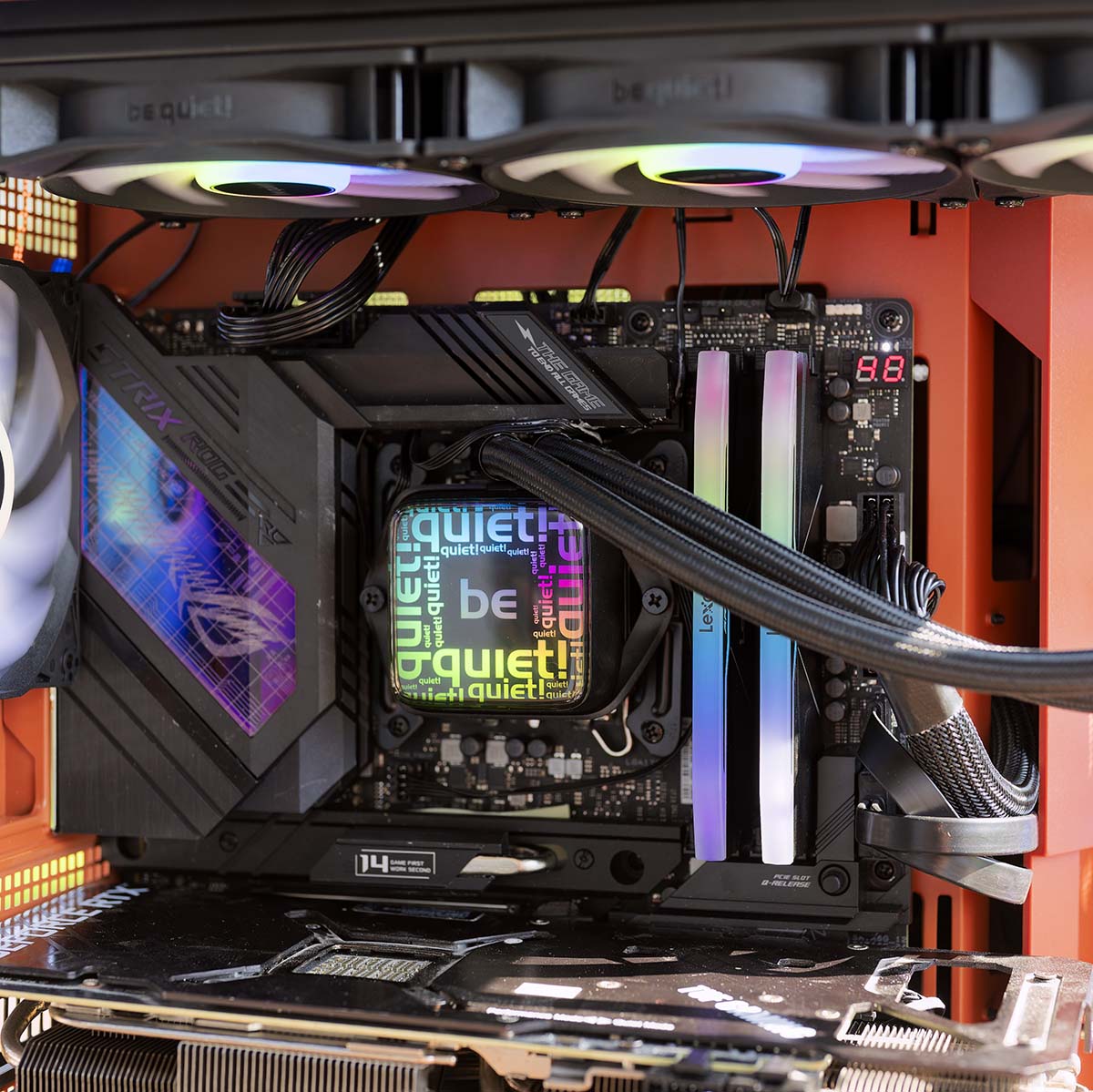 A medium shot of be quiet! Pure Loop 3 LX 360, inside a test system.