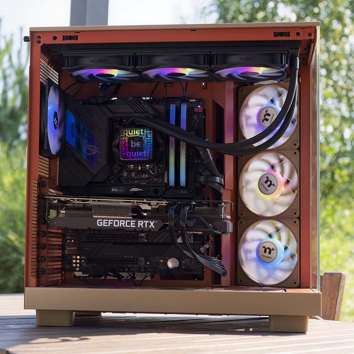 A wide shot of be quiet! Pure Loop 3 LX 360, inside a test system.