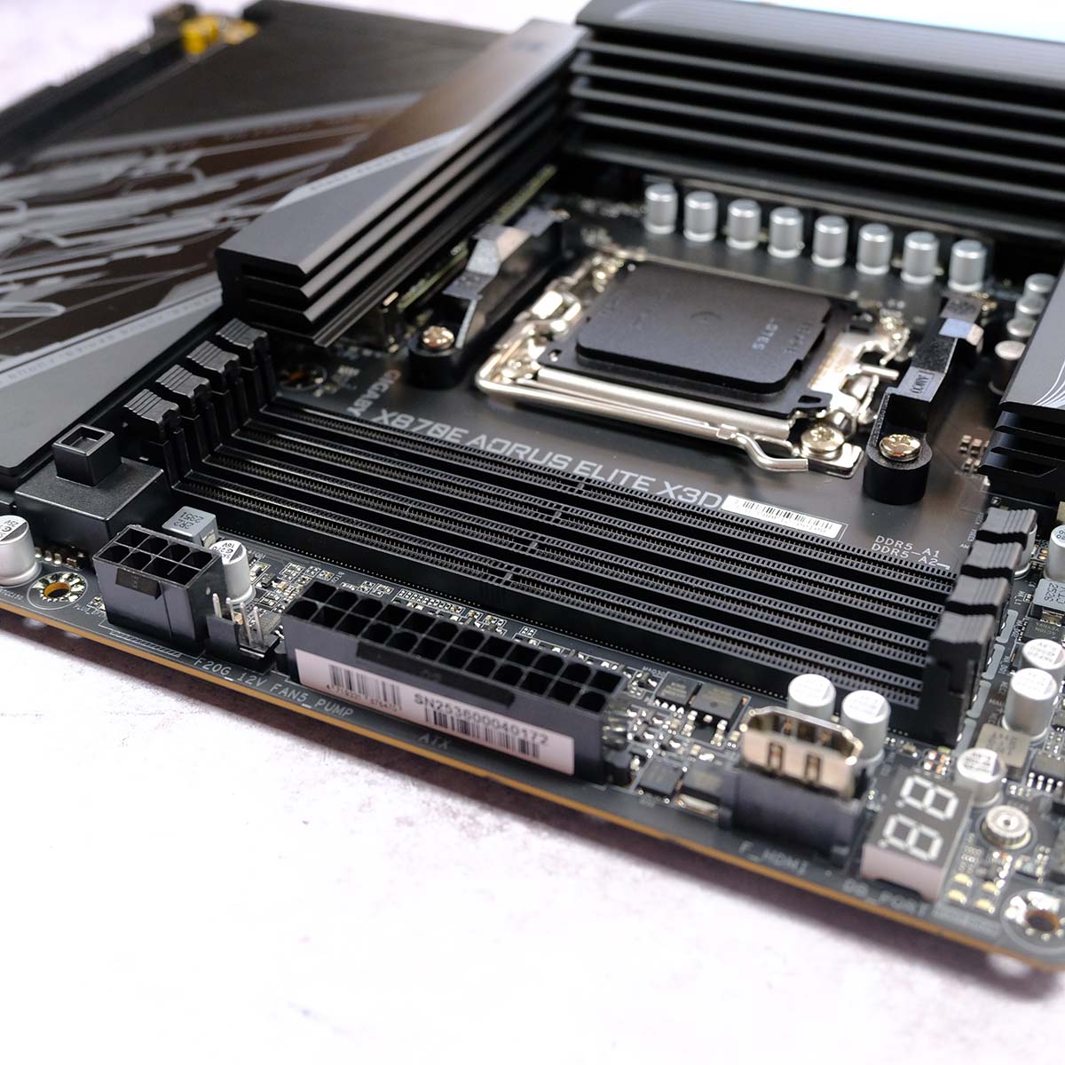 The four DIMM slots of Gigabyte X870E Aorus Elite X3D sit empty.