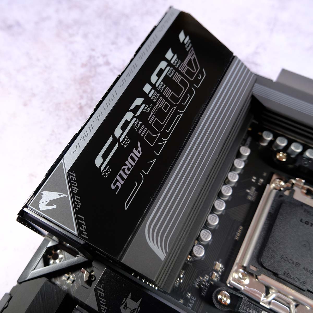 A top-down view of Gigabyte X870E Aorus Elite X3D's VRM heatsink.
