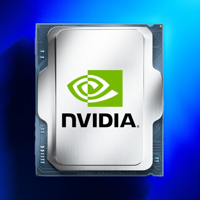 An Intel Core Ultra processor with an Nvidia logo superimposed on top of the heatspreader.