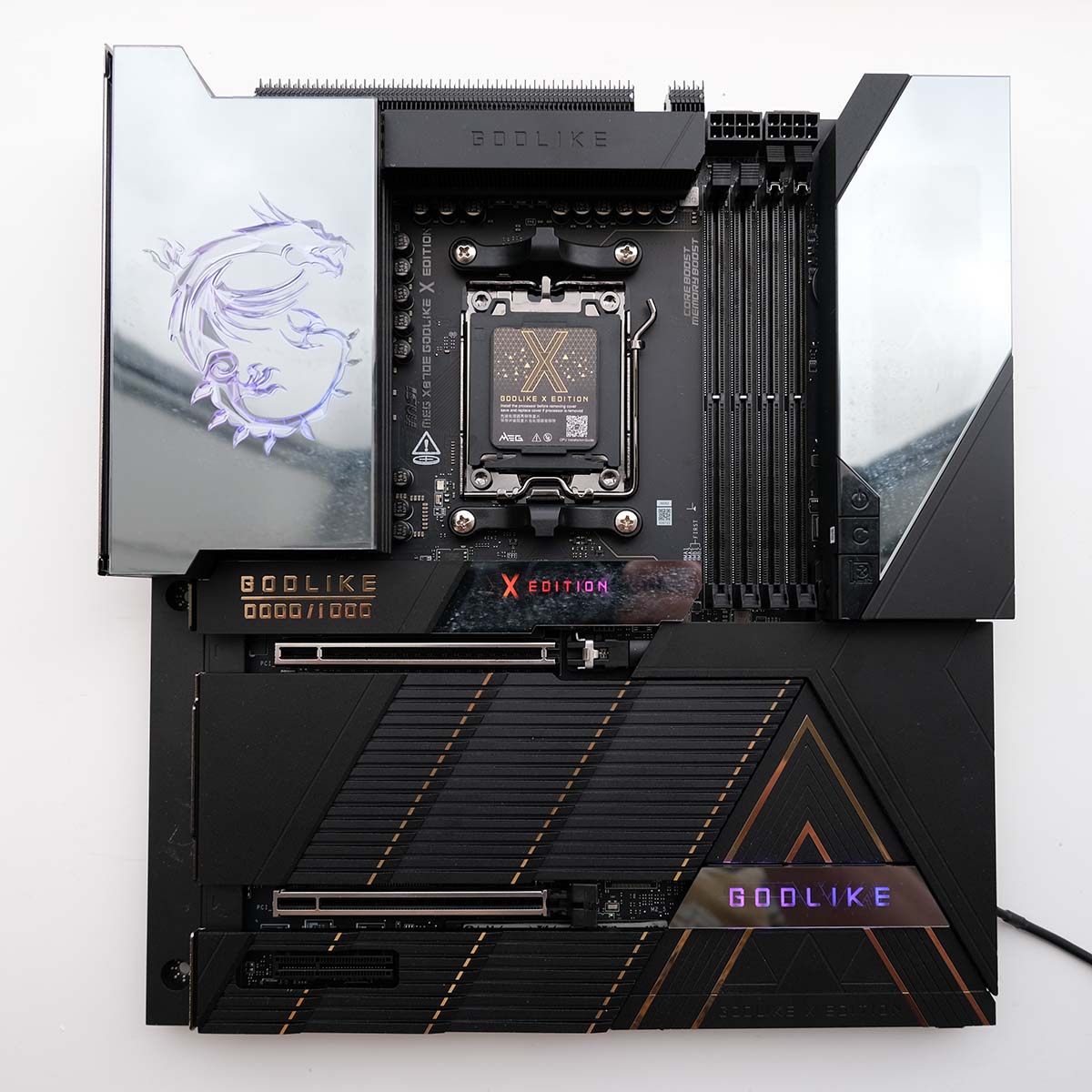 A top-down view of MEG X870E Godlike X.