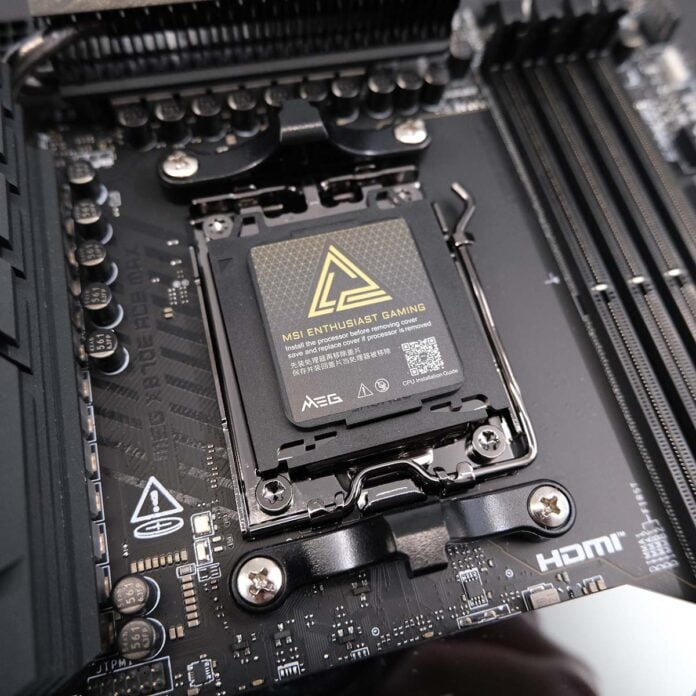 A close up of MEG X870 Ace Max motherboard's CPU socket.
