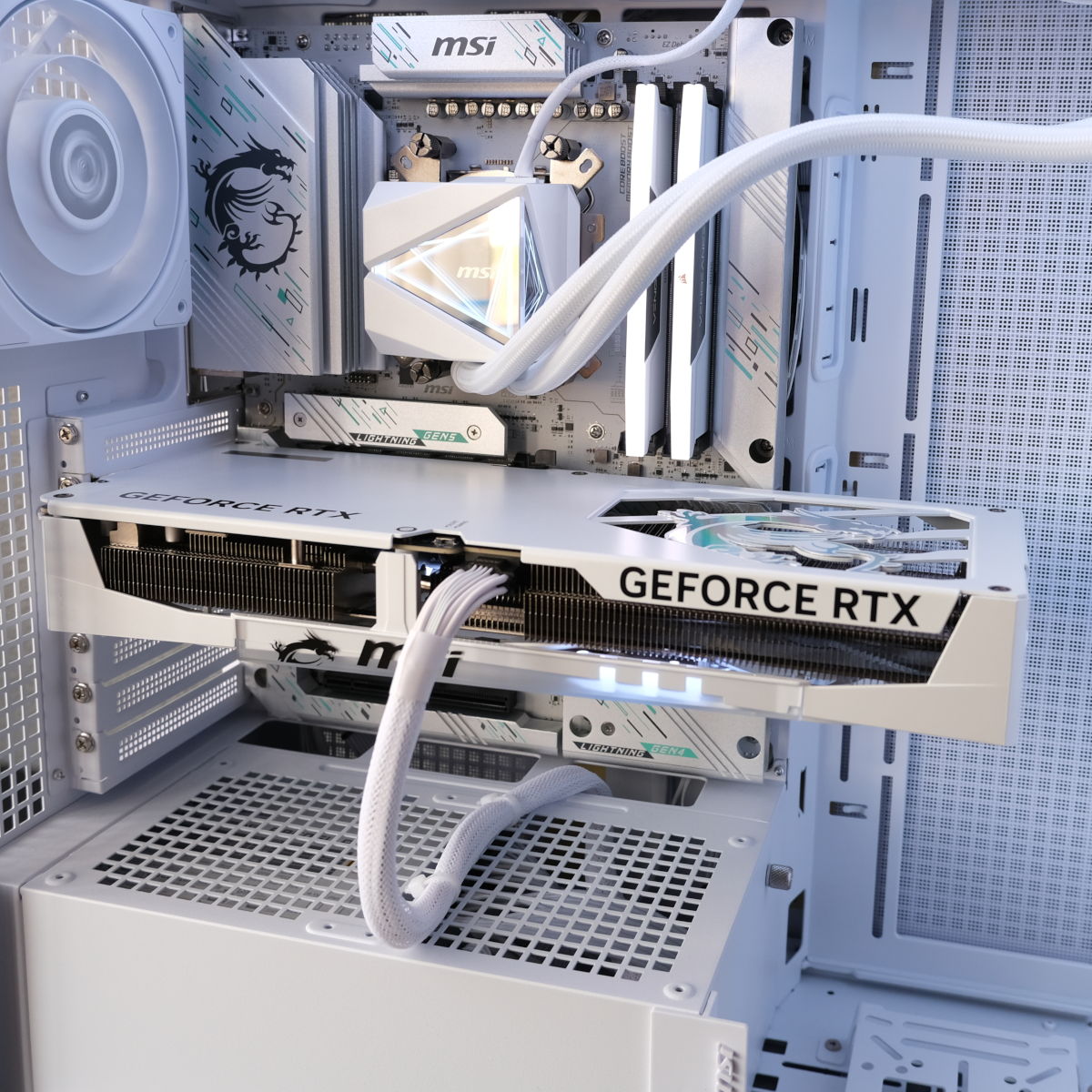 A wide shot of Nocatech Reign Sentinel's internals, showcasing the prominence of the system's graphics card.