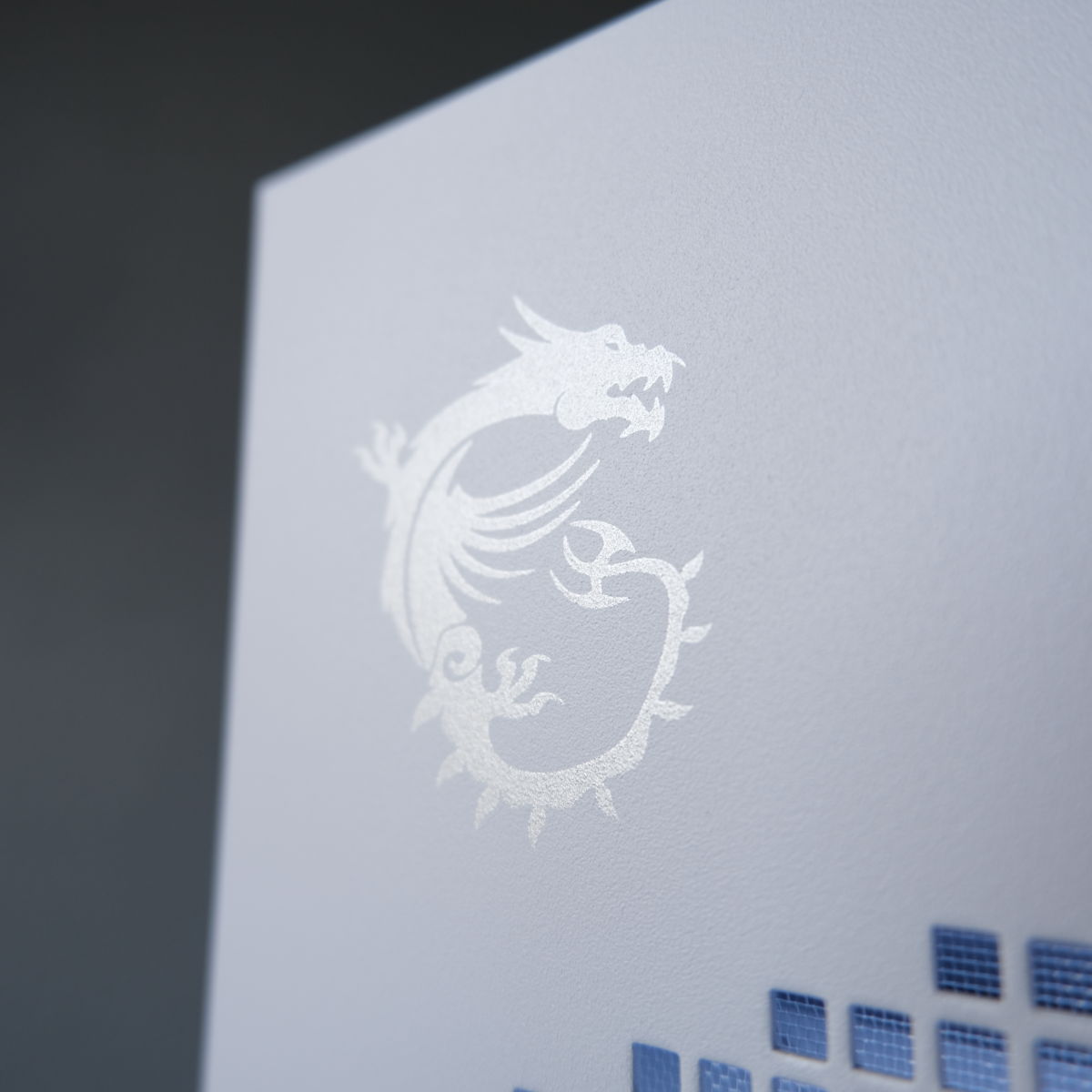 Close up of MSI logo on Novatech Reign Sentinel's case.