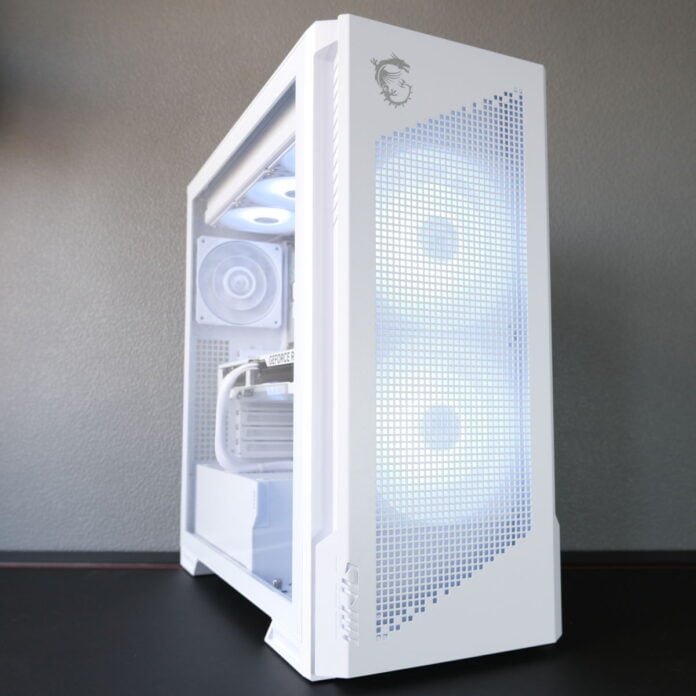 A wide shot of Novatech Reign Sentinel, looking up at the system from a slight angle.