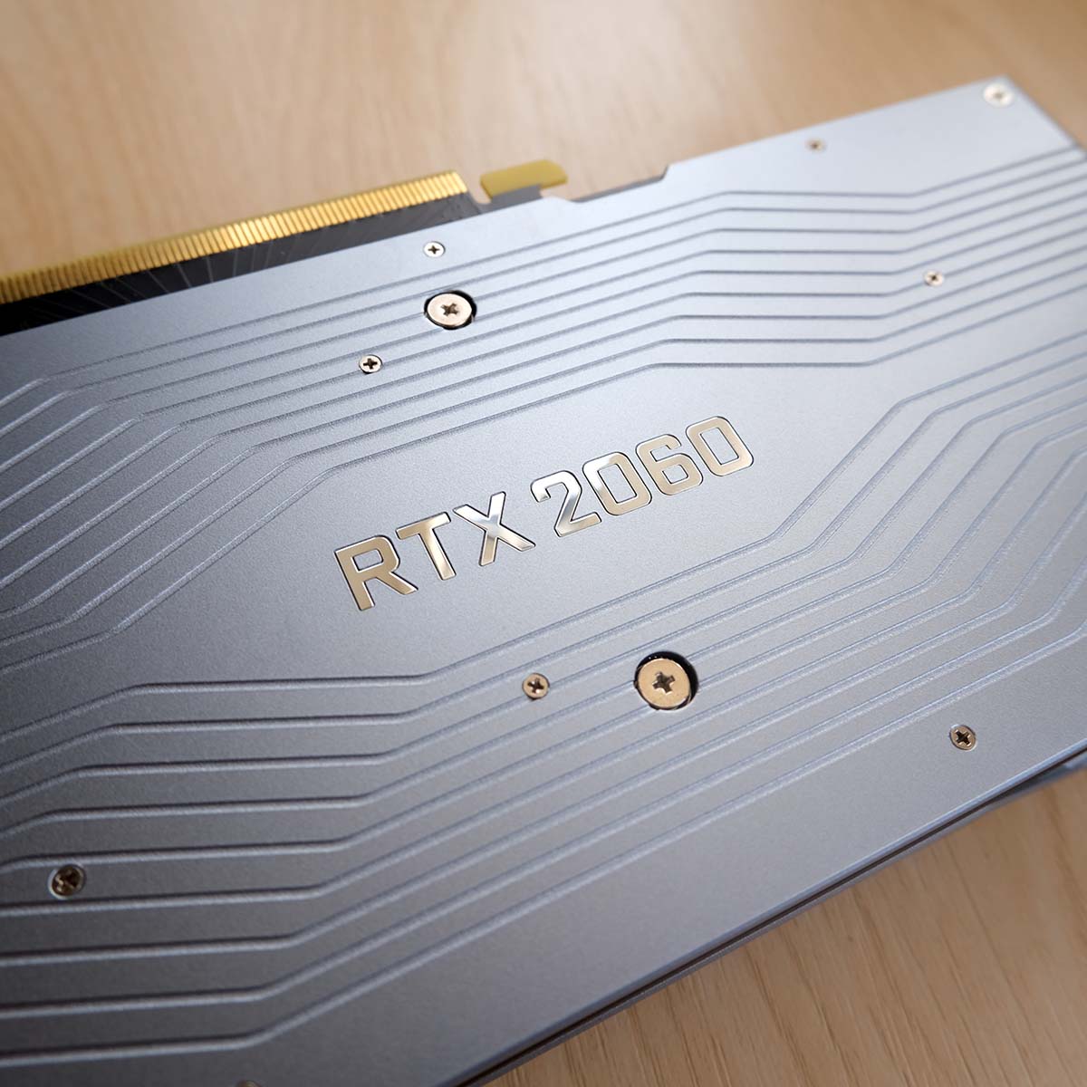 A close up of an Nvidia GeForce RTX 2060 Founders Edition graphics card backplate.