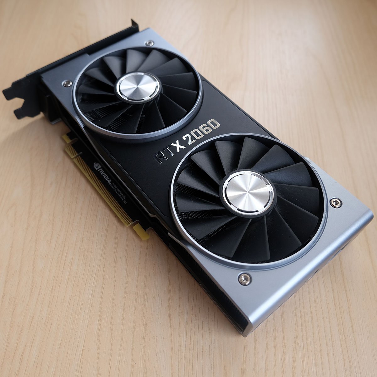 A top-down view of Nvidia GeForce RTX 2060 Founders Edition graphics card.