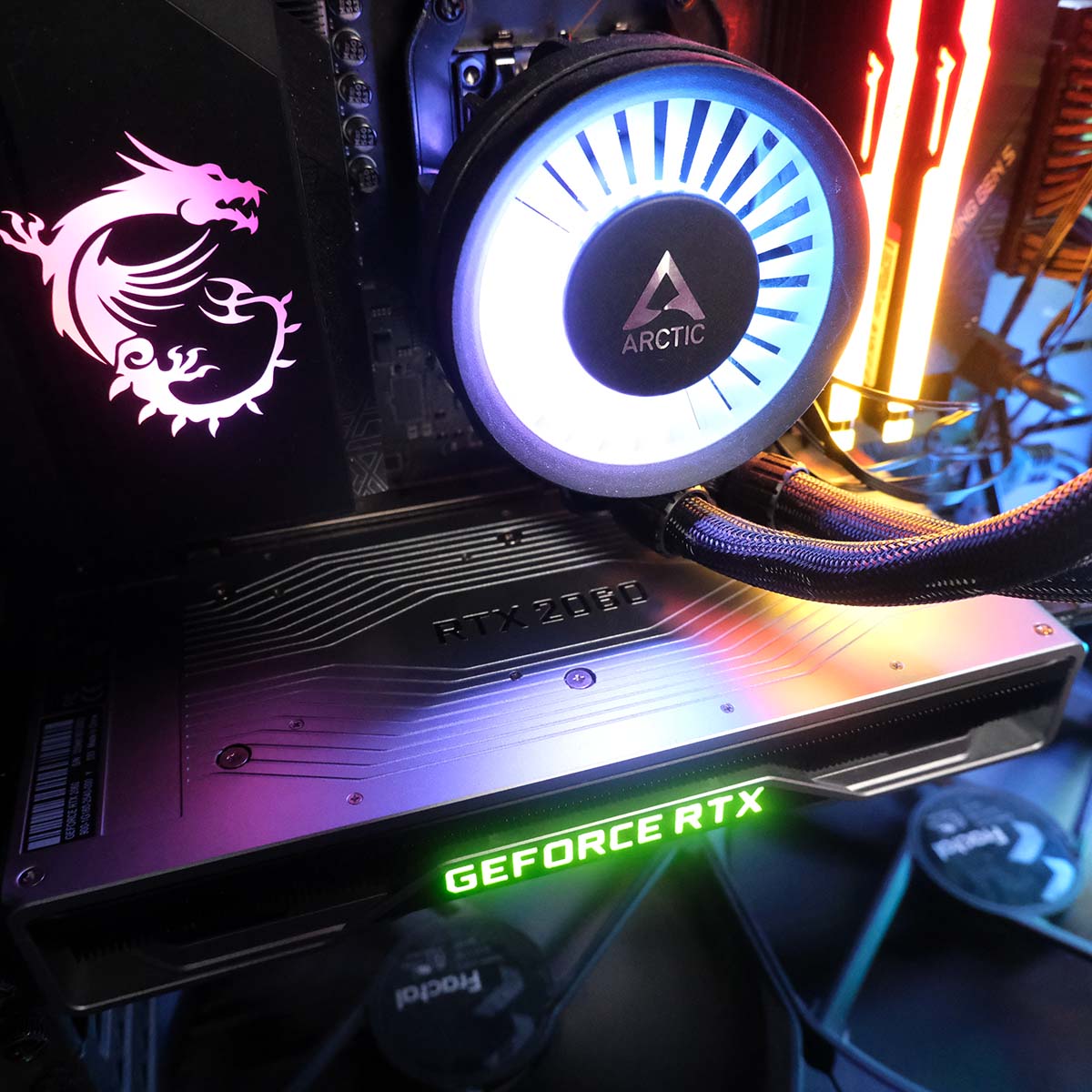 An Nvidia GeForce RTX 2060 Founders Edition graphics card inside a PC.