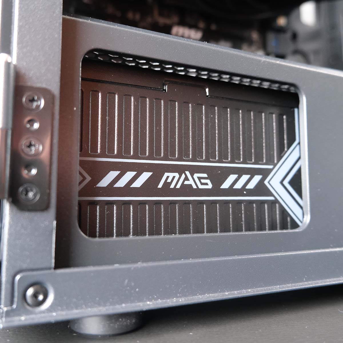 A close-up of the power suppy unit (PSU) inside OcUK Gaming Mach 3.1.