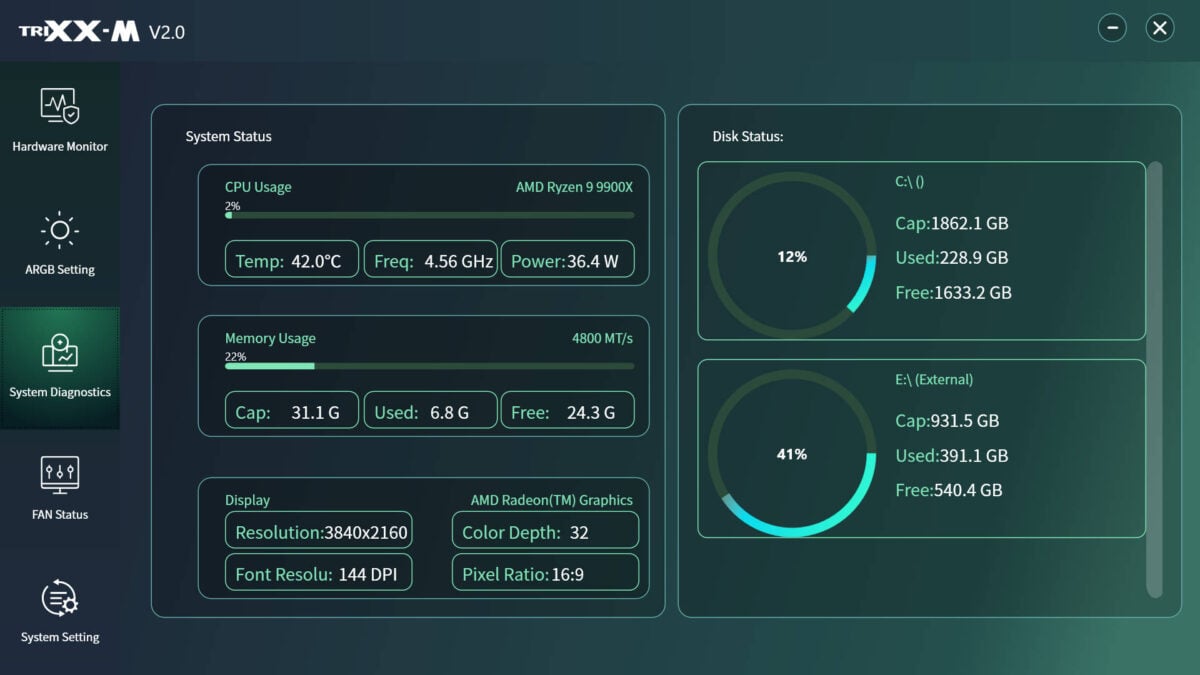 The 'System Diagnostics' tab on Sapphire TriXX-M software running on Nitro+ B850A WiFi 7.