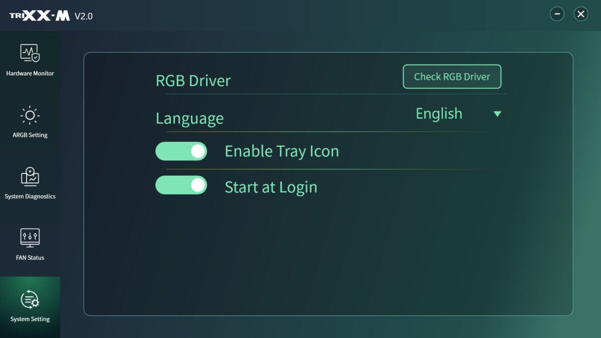 The 'System Setting' tab on Sapphire TriXX-M software running on Nitro+ B850A WiFi 7.