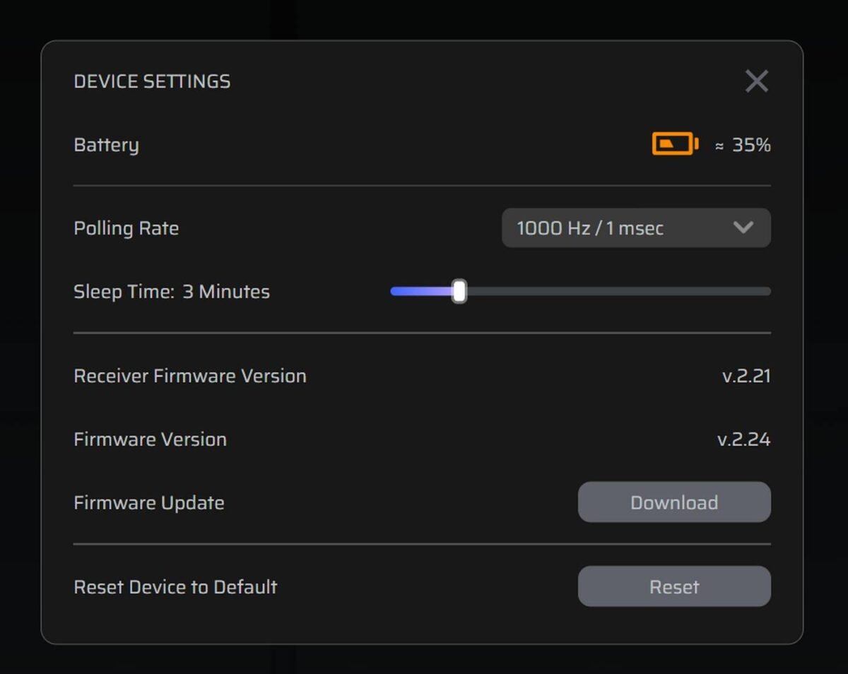 Corsair web hub - polling rate setting.