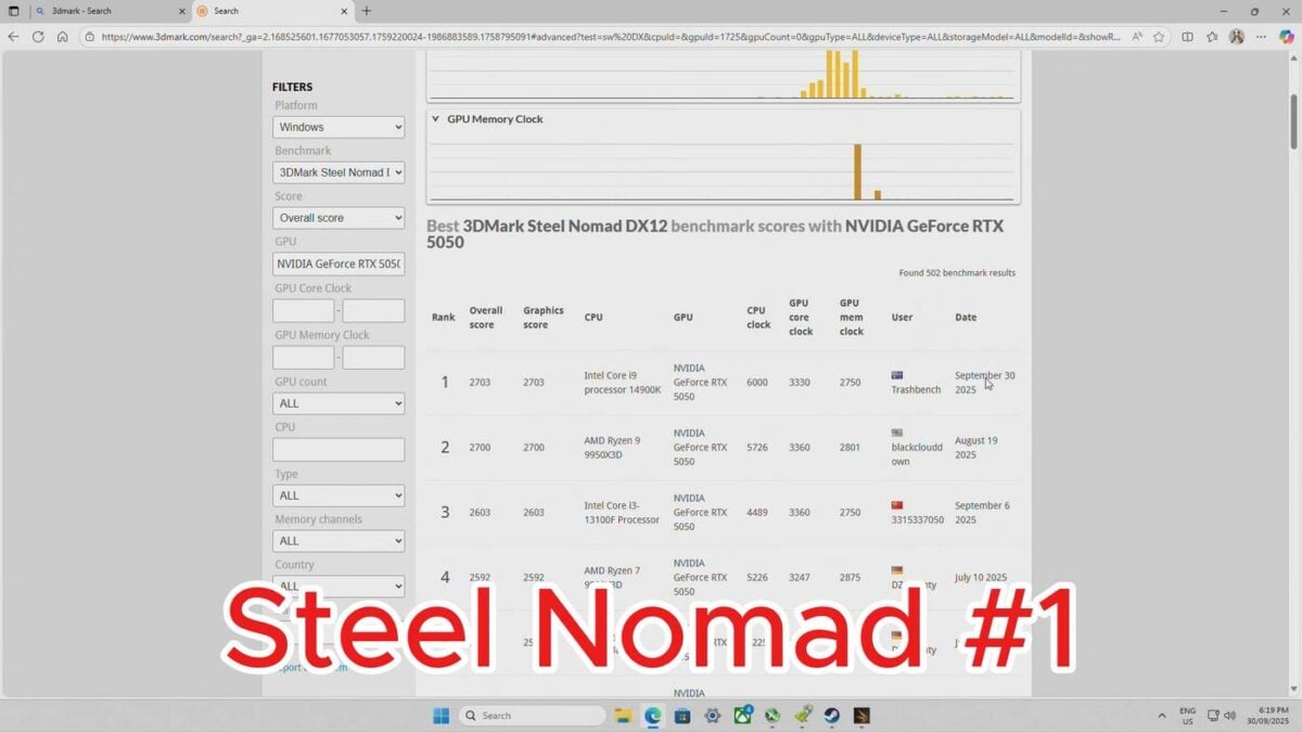 Nvidia RTX 5050 mod in 3DMark.