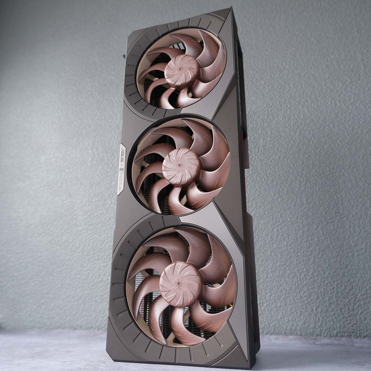 Bottom-up view of Asus GeForce RTX 5080 Noctua OC Edition.